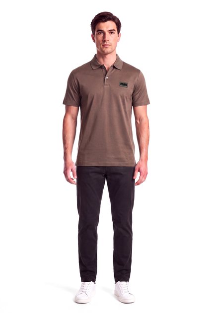Erkek Normal Kalıp Logo Etiketli Esnek Pamuklu Kısa Kollu Kahverengi Polo Yaka T-Shirt