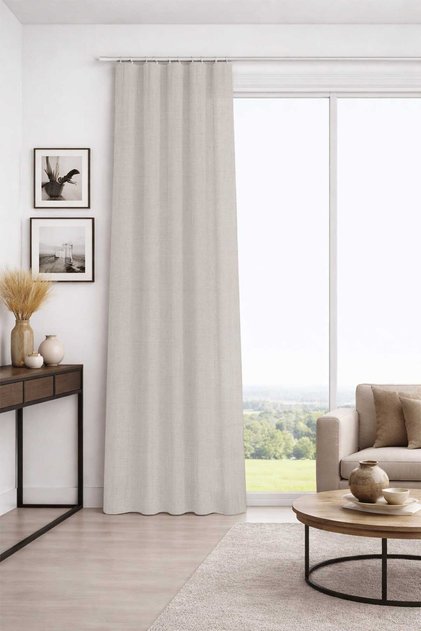 Riva Beige Custom Size Tulle Curtain 200X270 Without Pleats