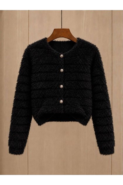 Shadowy Gold Buttoned Soft Textured Women's Beard Knitwear Cardigan