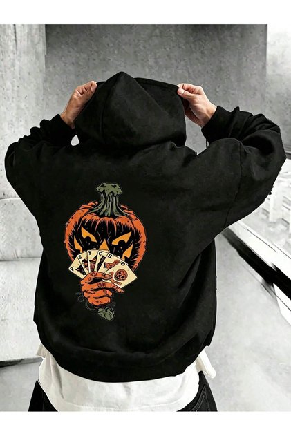Children's Pumpkin Play Printed Hoodie Hooded Sweatshirt Combed Cotton Fabric 3 Yarns Ribbed Unisex Winter Sweatshirt