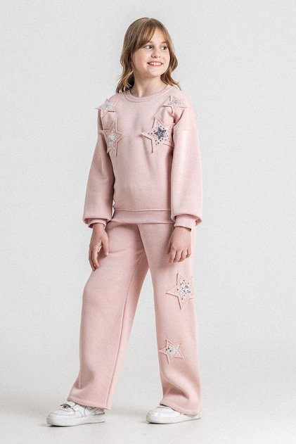 Star Embroidered Three-Thread Girls' Double Set - 26K 6437