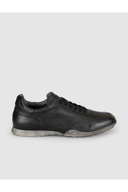 Men's Black Genuine Leather Casual Sneaker Shoes