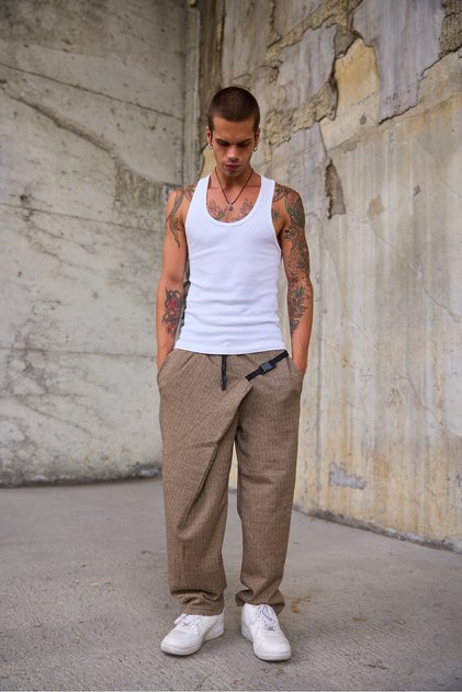 Men's Elastic Shalwar Trousers with Clip Detail