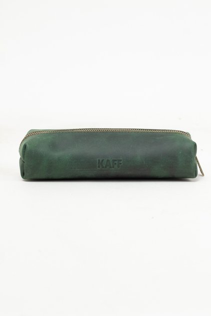 Genuine Calfskin Leather Medium Size Single Compartment Premium Zippered Pen Holder Khaki