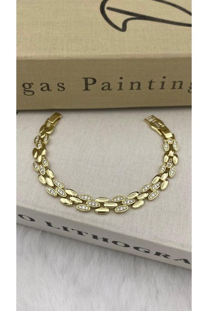 14K Xuping Gold Renk Üç Sıra Oval Zirkon Taşlı Saat Kordon Bileklik XP7