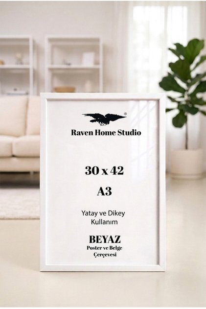 A3, 30x42cm Beyaz Çerçeve, Beyaz Poster Tablo Resim Çerçevesi, Fotoğraf Duvar Salon & Ofis Çerçevesi