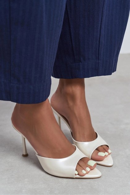 Patent Leather Open Toe Women's Thin Heeled Slippers