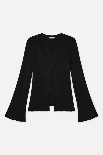 Kadın Siyah Loose Fit V Yaka Hırka