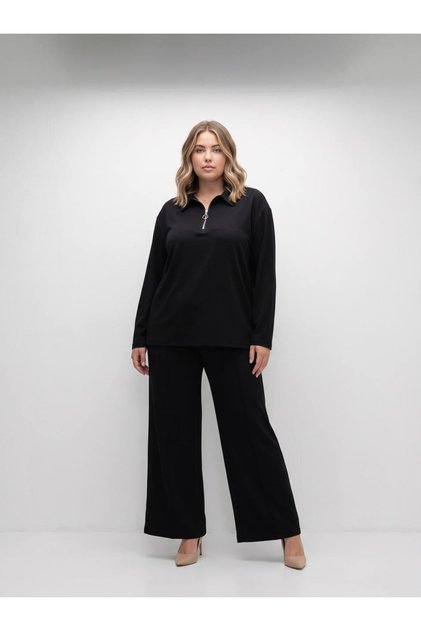 Women's Plus Size Long Sleeve Half Zipper Detailed Tracksuit Set 8294-27