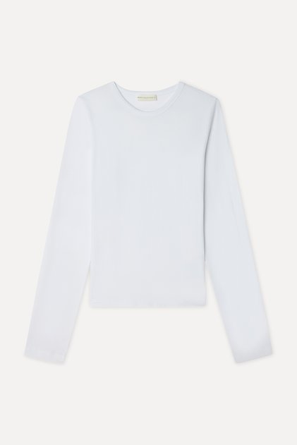 Women's White Open Collar Long Sleeve T-Shirt