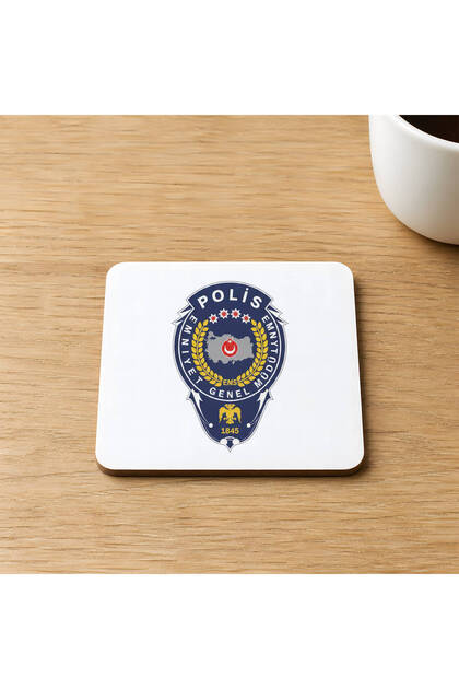 Polis Arma Baskılı 9x9 cm Kare MDF Bardak Altlığı - Polise Hediye Ahşap
