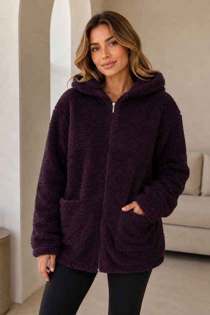 Peluş Kuzu Kıvırcık Torba Cepli Kolej Mont Siyah KS2526