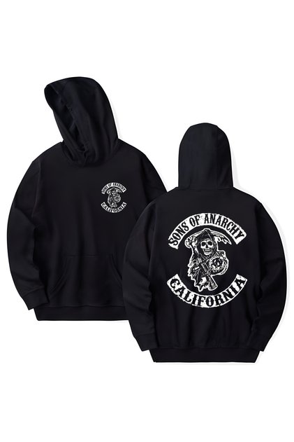 Sons of Anarchy Printed Cotton Long Sleeve Hooded Sweatshirt with 3 Yarns