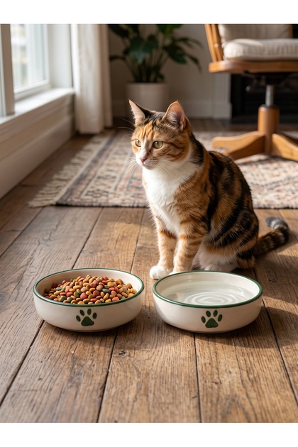 2'li Set Seramik Kedi Ve Köpek Mama , Su Kabı (15Cm - 400 Ml)