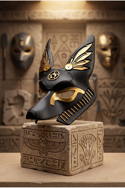 Anubis Antik Mısır Maskesi, Firavun Maskesi, Parti Kostüm Maske, Taraftar Hobi Maske, Siyah Altın Detaylı Cosplay Maske