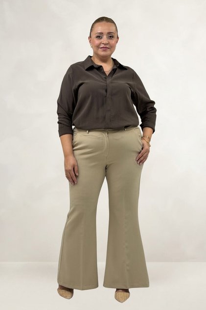 29031 Plus Size Spanish Flare Pants - Beige