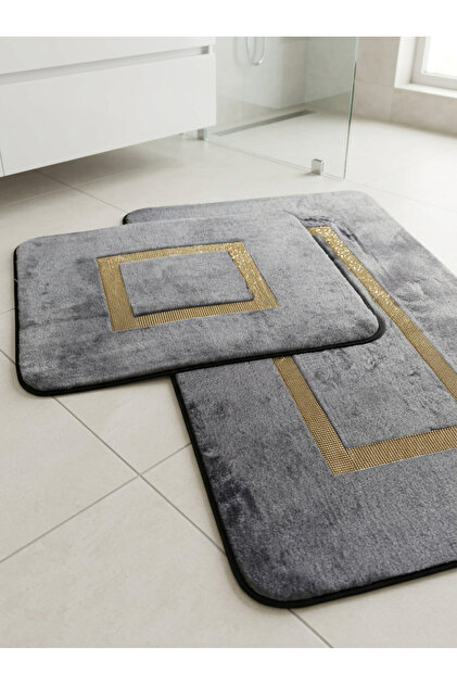 Milano Non-Slip, Soft, Absorbent 2-Piece Premium Stone Detailed Bath Mat Set