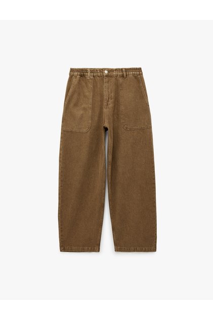 Pantaloni din bumbac cu talie normală, croială confortabilă, cu buzunare, stil baggy