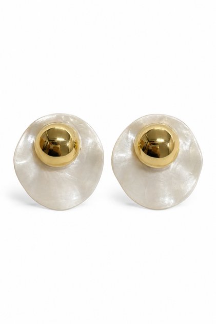Modern Design White Petal and Bright Yellow Ball Detailed Bijoux Earrings