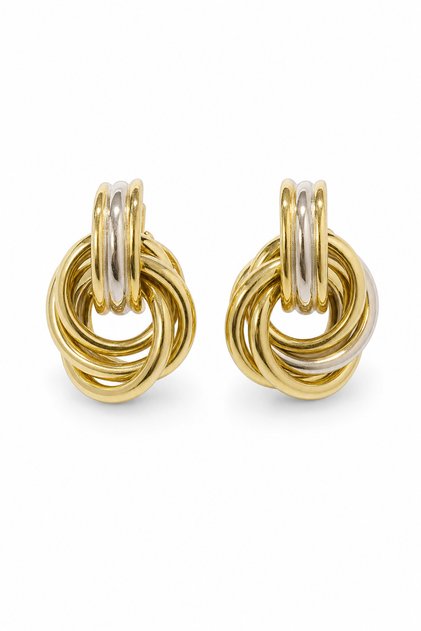Yellow and Gray Tone Steel Hoop Earrings Stylish Design for Women