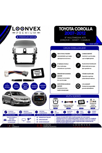 Premium Toyota Corolla 2007-2012 9 Inch Multimedia Frame + Socket + Canbus Mounting Kit