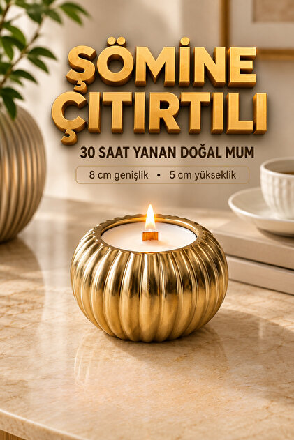 Gold Çizgili Dekoratif Mumluk – Ahşap Fitilli Şömine Çıtırtılı Doğal Mum | Taştozu, Ev&Ofis Dekorasyonu