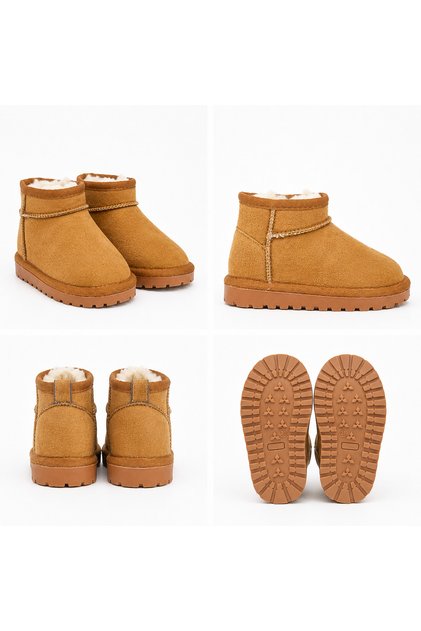 Unisex Children's Daily Mini Ankle Boots with Thick Fuzzy Insole
