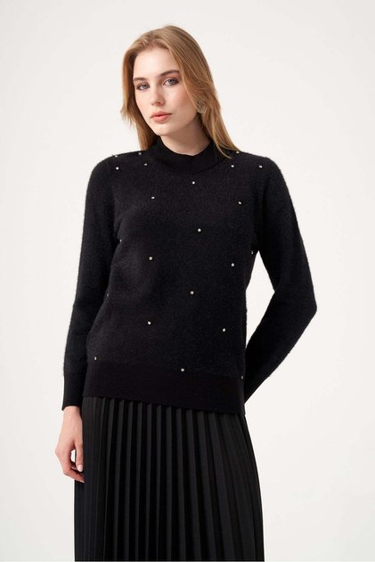Women's BeyoÄŸlu Embroidered Beard Sweater Black 25012