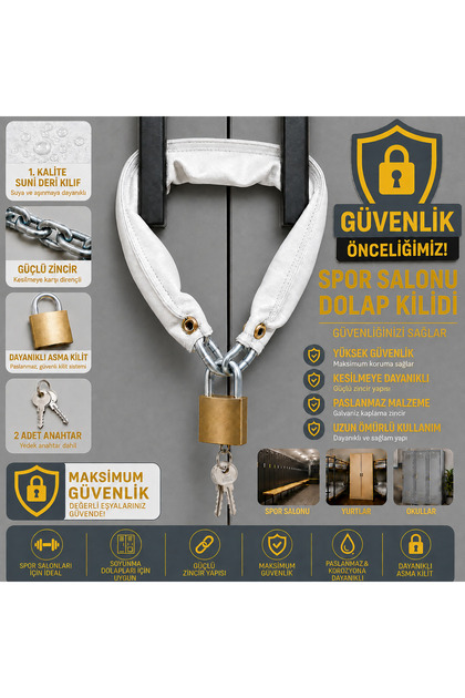 White Chain Cabinet Lock for College Students, Padlock with Faux Leather Cover and 2 Keys
