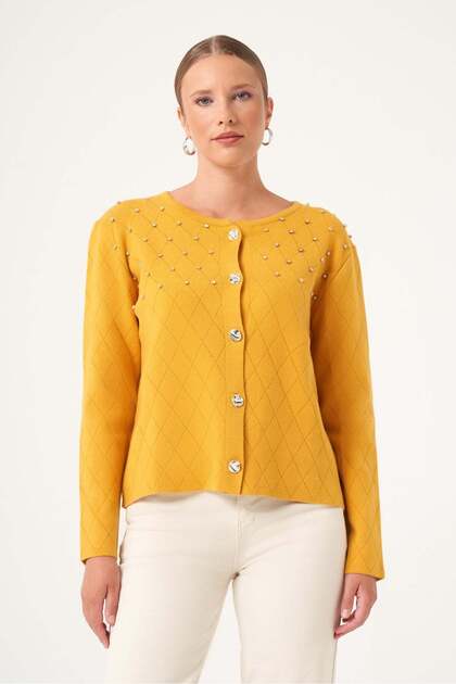 Women's BeyoÄŸlu Detailed Cardigan Yellow 25268