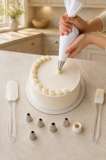 Cream Bag and 6-Piece Cake Decorating Set with Spatula and Brush Gift Kw-3322