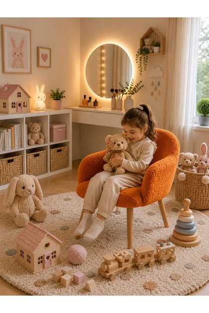 HEİDİ Çoçuk Koltuğu Çoçuk Odası Koltuğu Teddy Kumaş Kaplı Çocuk Ders Çalışma Koltuğu Yumuşak TURUNCU