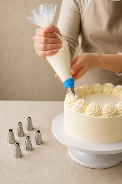 Cream Bag and 5 Pieces Nozzle Set for Cake, Cupcake, Cookie Decorating Tips Set Kw-3323
