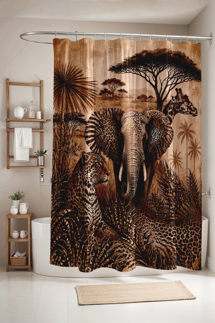 Bathroom Curtain, Leopard Spotted African Animals Patterned Shower Curtain, Bathtub Curtain 175X200Cm