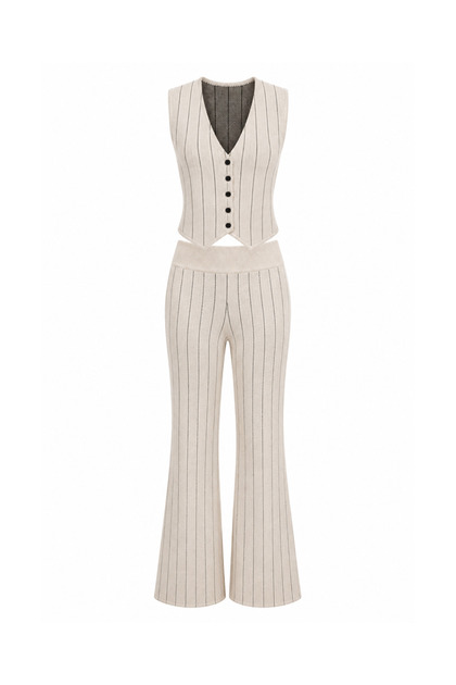 Steel Knitwear Striped Stone Vest / Pants Set