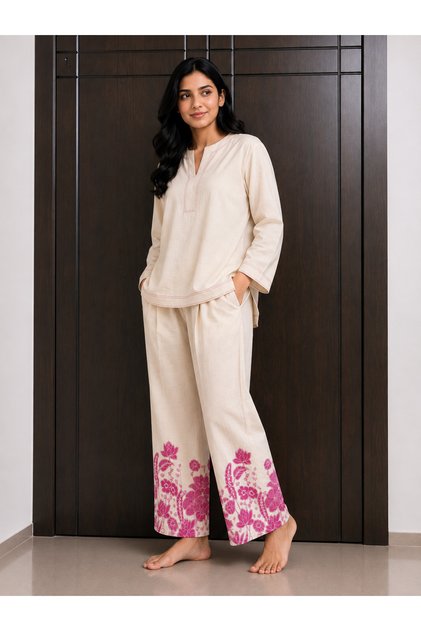 Women’s Mul Cotton Co-Ord Set – Printed Kurta & Wide-Leg Pants Set