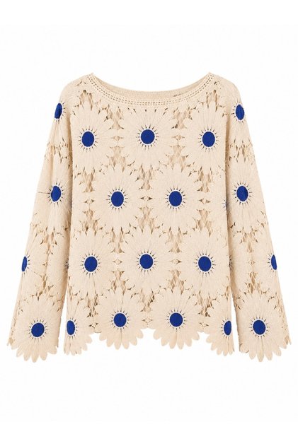 Mabel Floral Motif Openwork Crochet Sweater Women's Cream - Blue