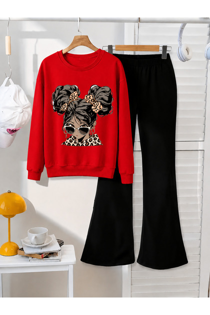 Girl's Crew Neck Sweatshirt and Spanish-Cut Leggings Set