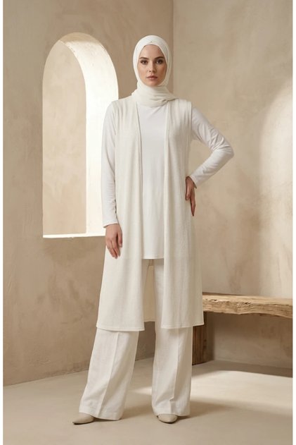 Seasonal Long Basic Vest Plus Size Mother's Vest 8747-04 White
