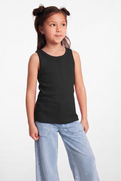 Lillesol Kids Organic Cotton Ribbed Look Pool Collar Girls' Black Undershirt