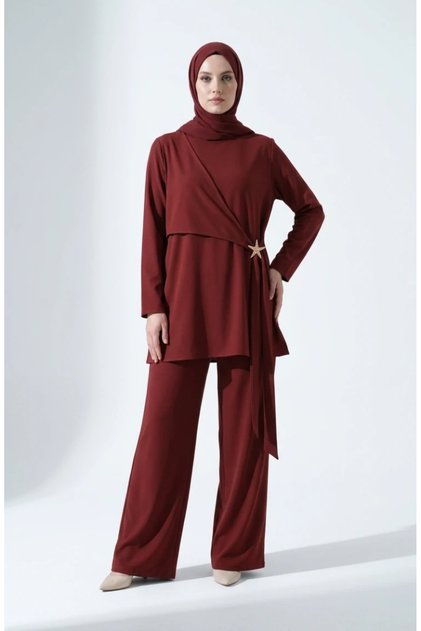 Star Detailed Tunic Pants Hijab Double Set 0358-03 Dark Tile