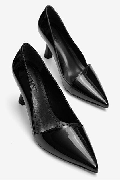 Women's Patent Leather Heeled Shoes Stiletto Pointed Toe Zavia Black