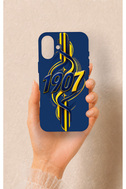iPhone 16 Plus Compatible Yellow Navy Blue Ivy Patterned Silicone Case