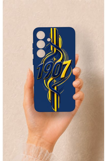 Samsung S25 Plus Compatible Yellow Navy Blue Ivy Patterned Silicone Case
