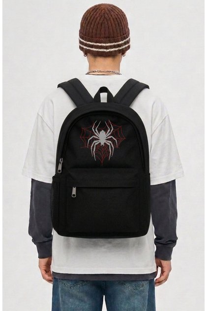 Unisex Heart Spider Printed Backpack, Spider Themed School Bag