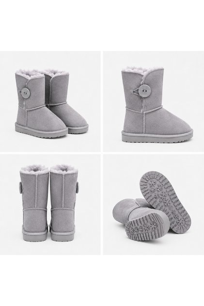 Unisex Children's Thick Sole Furry Daily Buttoned Long Boots