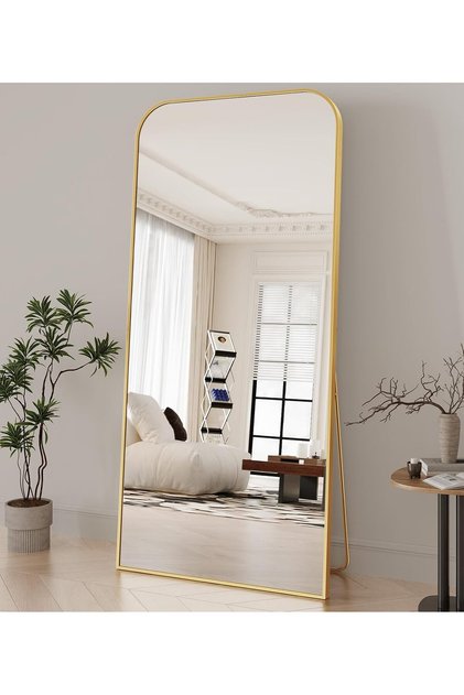 Koonmi Full Length Mirror, 71"x28" Mirror Full Length with Stand, Gold Domed Top Square-Edged Floor Mirror with Aluminum Alloy Frame for Bedroom Living Room