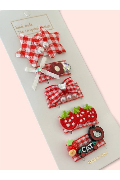 Hairless Baby Hair Clips Set of 5 Red Plaid Cute Baby Hair Clips