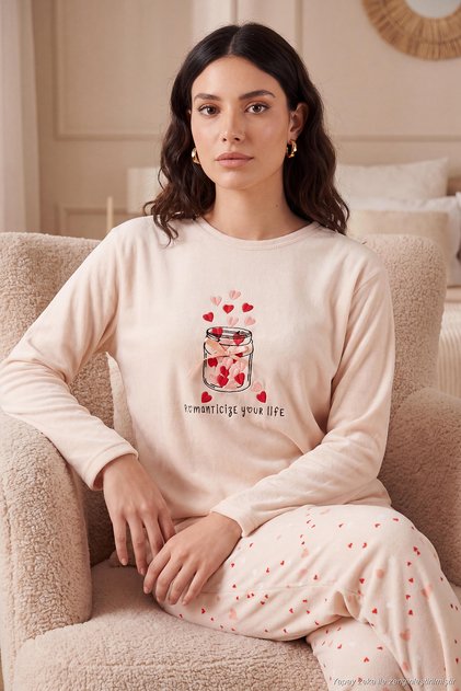 Patterned Soft Textured Long Sleeve Pajama Set Women's Pajama Set 65750155