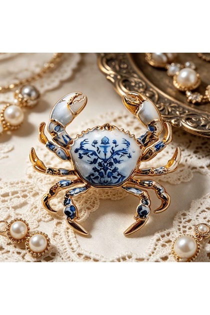 Design Blue Blanc Yengeç Broş